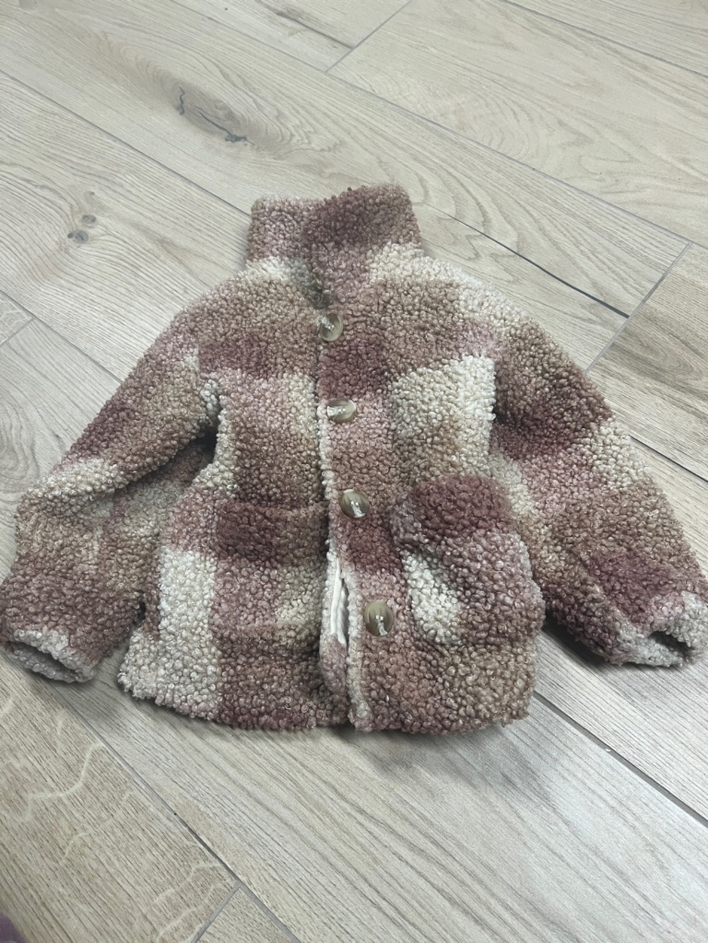 H&M Cream & Brown Plush Teddy Pea Coat for Kids